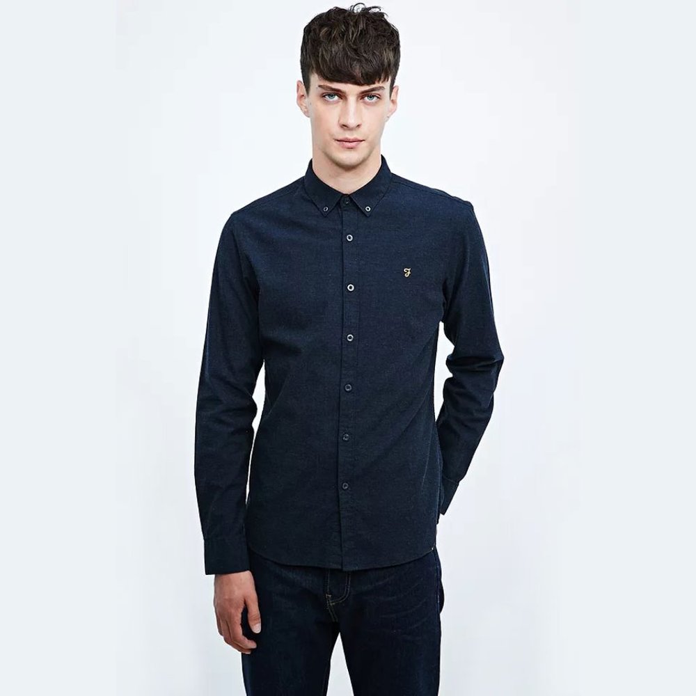 Farah Vintage Steen True Weft Shirt - Navy